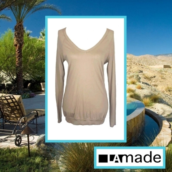 LA Made Open-Back Cotton and Micromodal Blend Longsleeve Top in Beige, S… - Picture 4 of 5